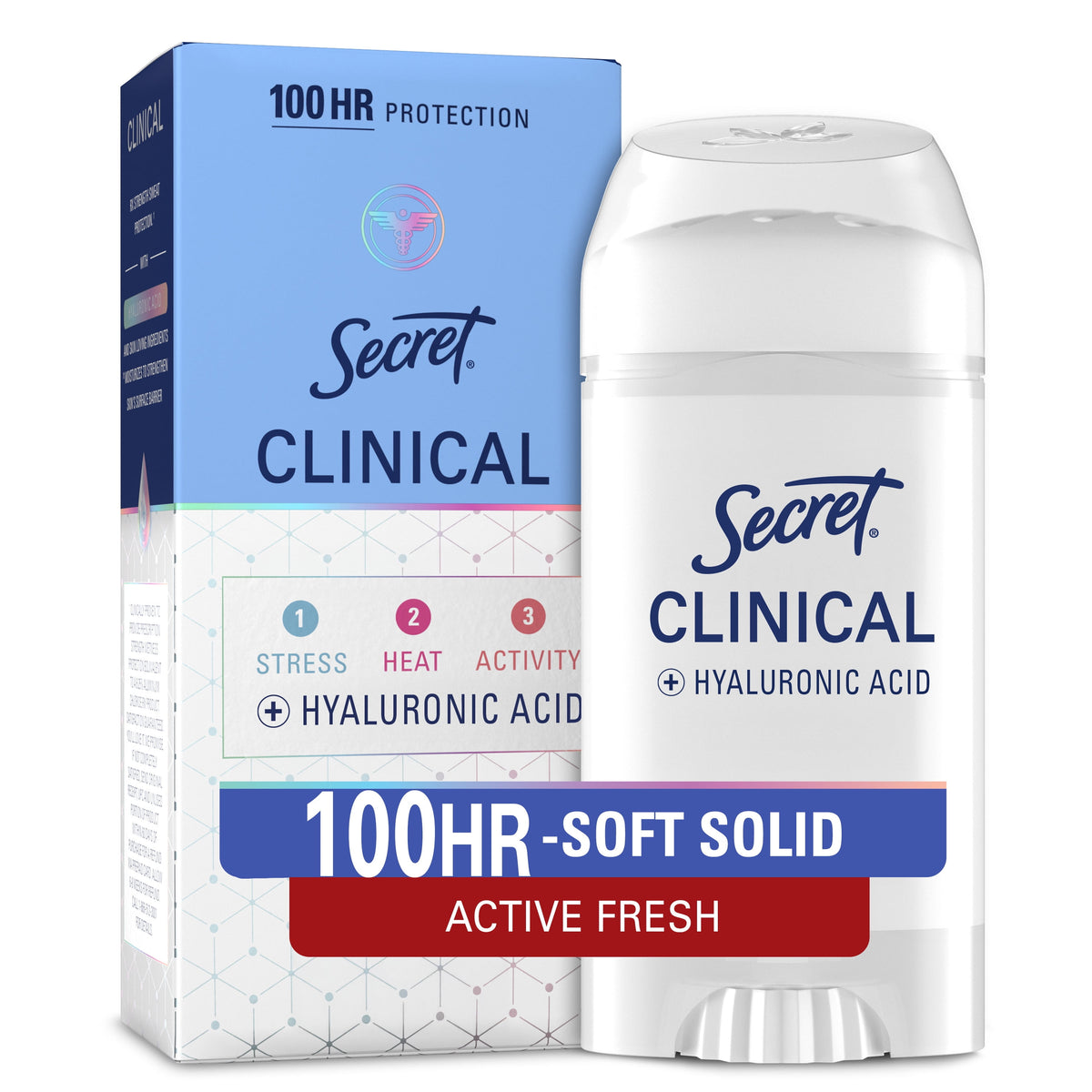 Secret Clinical 100HR Antiperspirant Deodorant, Soft Solid, Active Fresh, 2.6 oz