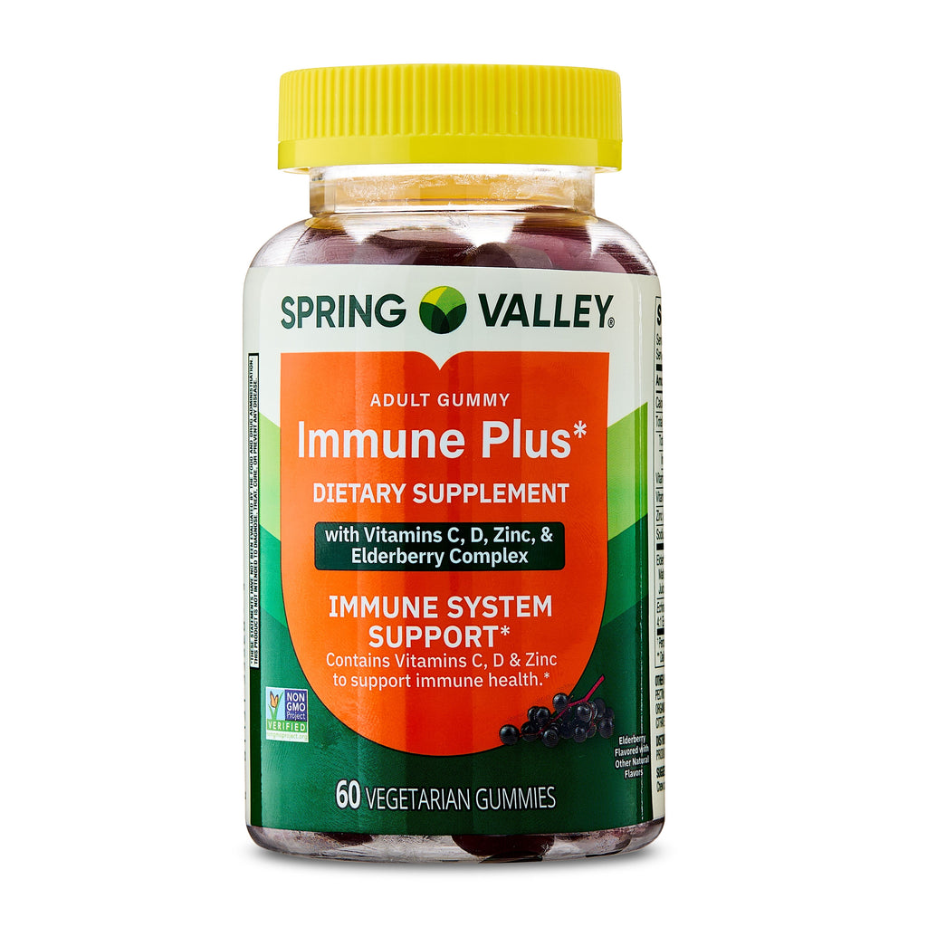 Spring Valley Immune Plus Dietary Supplement Vegetarian Gummies for Immune System Support, Elderberry, 60 Count