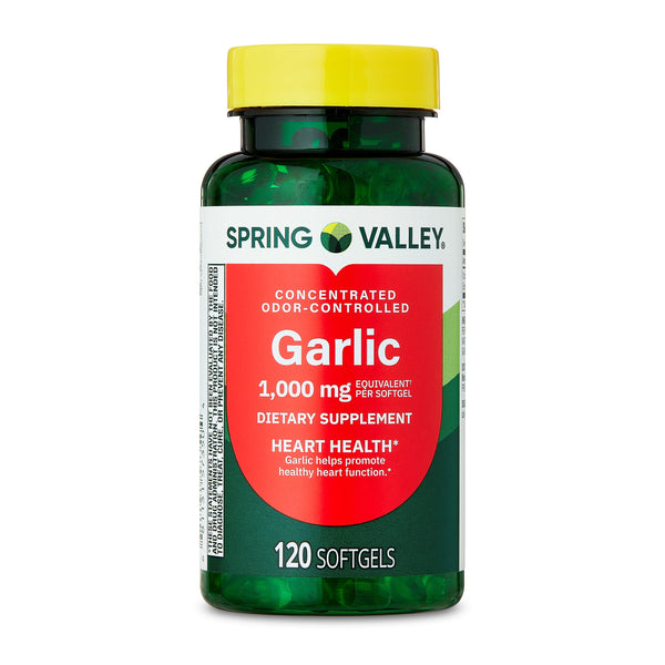 Spring Valley Odor-Controlled Garlic Dietary Supplement Softgels for Heart Health, 1000 mg, 120 Count