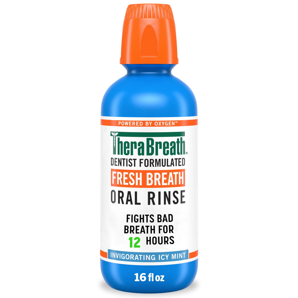 TheraBreath Fresh Breath Alcohol-Free Mouthwash, Mouth Rinse for Adults, Icy Mint, 16 fl oz