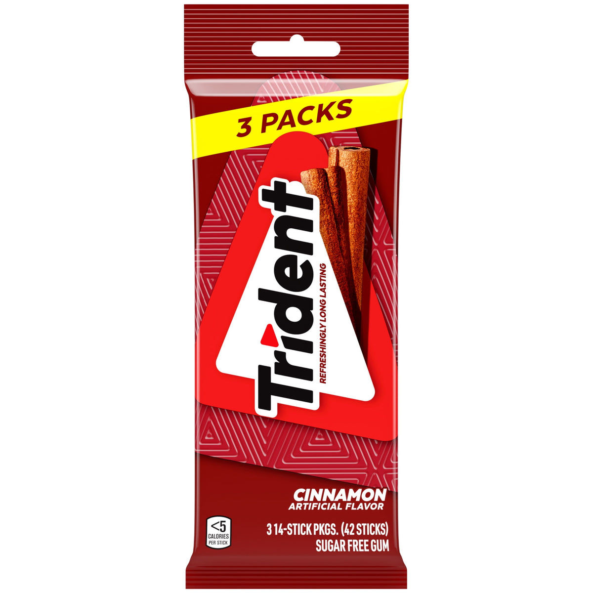 Trident Sugar Free Gum, Cinnamon, 3 Packs of 14 Pieces (42 Total Pieces)