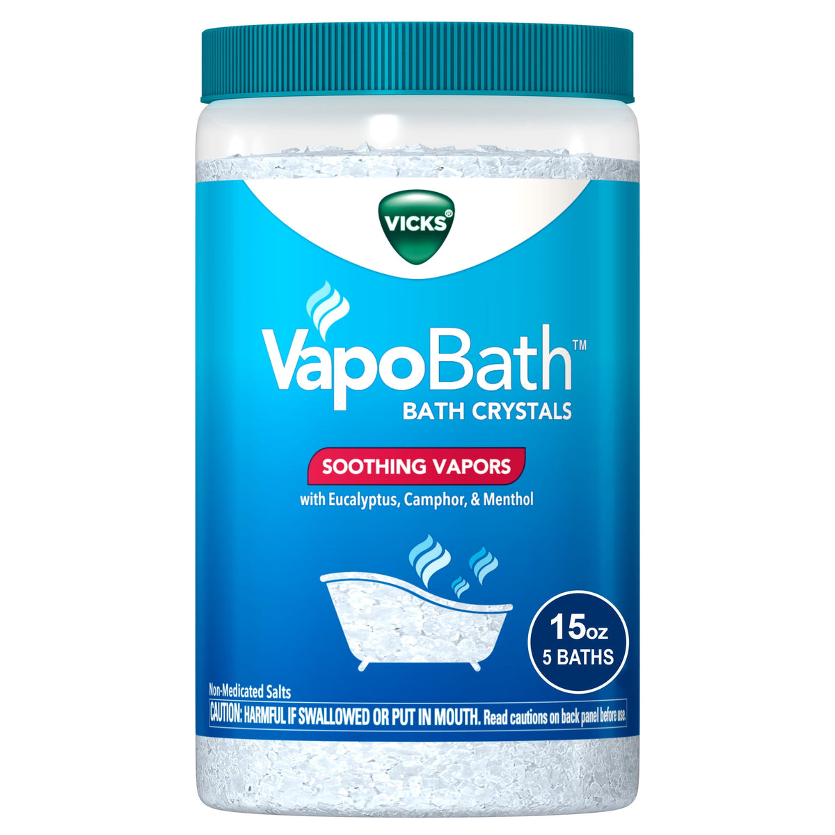 Vicks VapoBath Bath Crystal Powder, Non-Medicated Salts Soothing Vicks Vapors, 15 oz