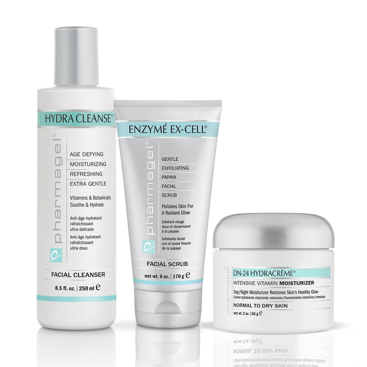 Pharmagel Facial Essentials, Hydra Cleanse + Enzyme Ex-Cell + DN-24 Hydracreme, 1 ea