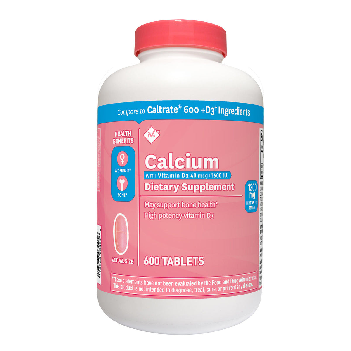Member's Mark 600 mg Calcium + D3 Dietary Supplement, 600 ea