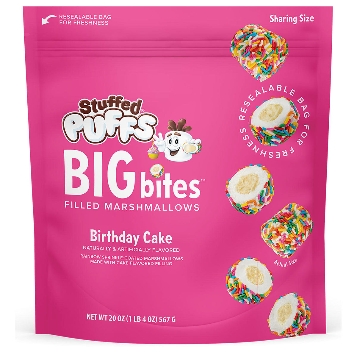 Stuffed Puffs Big Bites Birthday Cake Filled Marshmallows, 20 oz