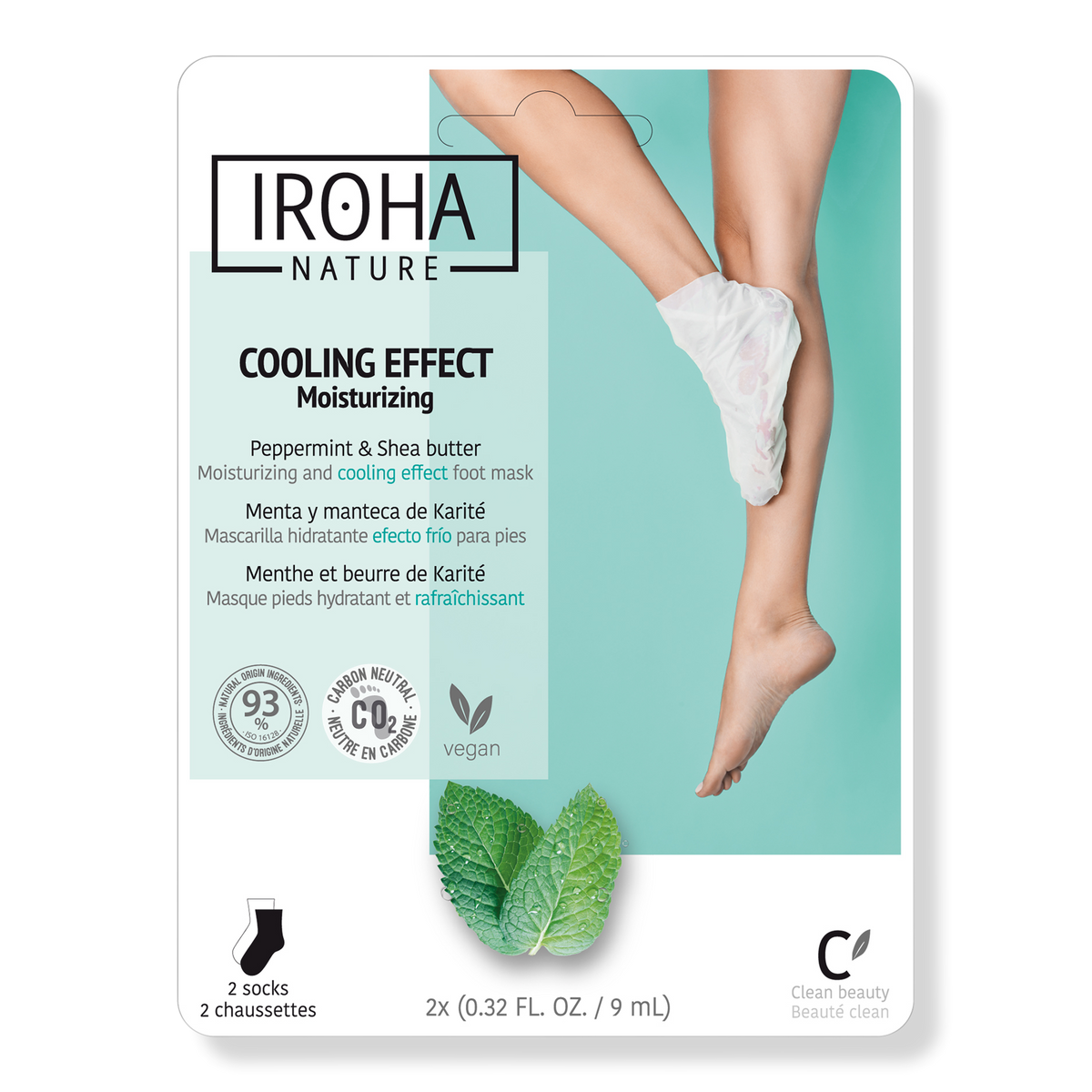IROHA Cooling Peppermint Foot Mask Socks, Peppermint, 1 pair