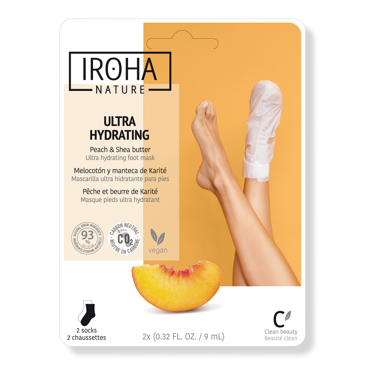 IROHA Ultra Hydrating and Repairing Peach and Shea Butter Foot Mask Socks, Peach Foot Treatment Socks, 1 pair