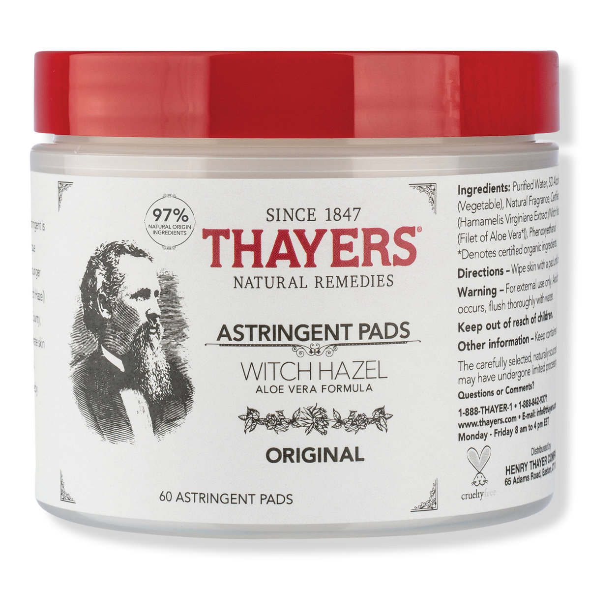 Thayers Original Witch Hazel Astringent Pads, 30 ea