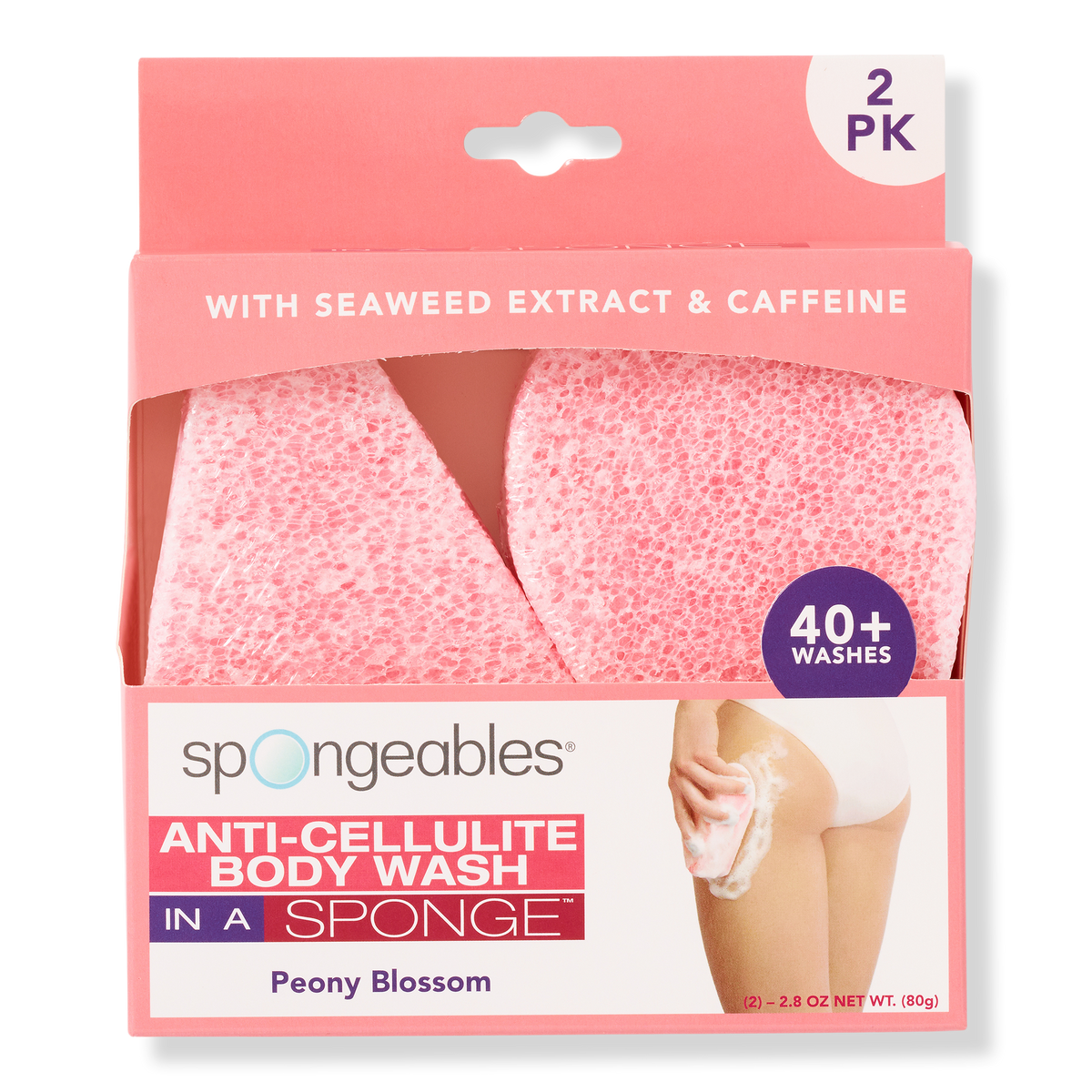 Spongeables Anti-Cellulite Body Wash In A Sponge 2-Pack, Peony Blossom, 2 ea