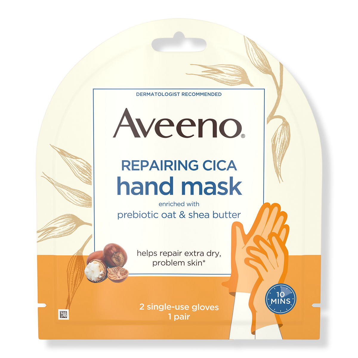 Aveeno Repairing CICA Hand Mask, Oat & Shea Butter, 1 pair