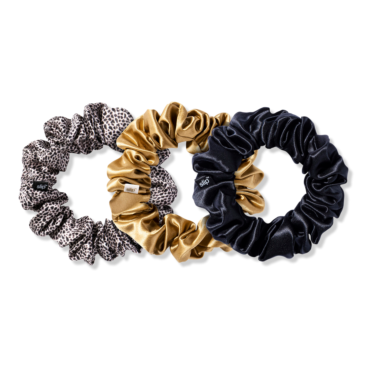 Slip Black, Leopard & Gold Large Scrunchies, 3 ea