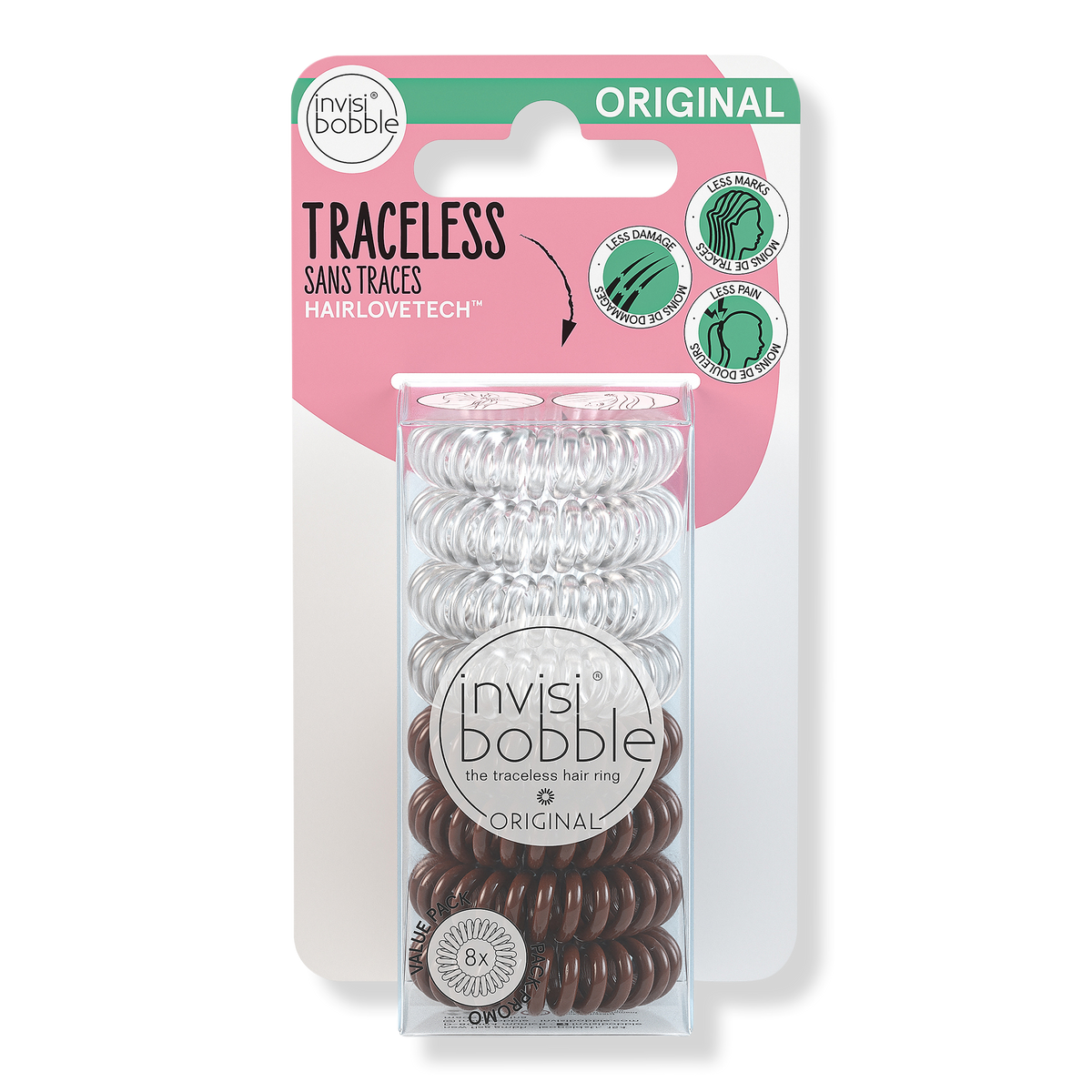 Invisibobble ORIGINAL MultiPack, Crystal Clear & Pretzel Brown, 8 ea