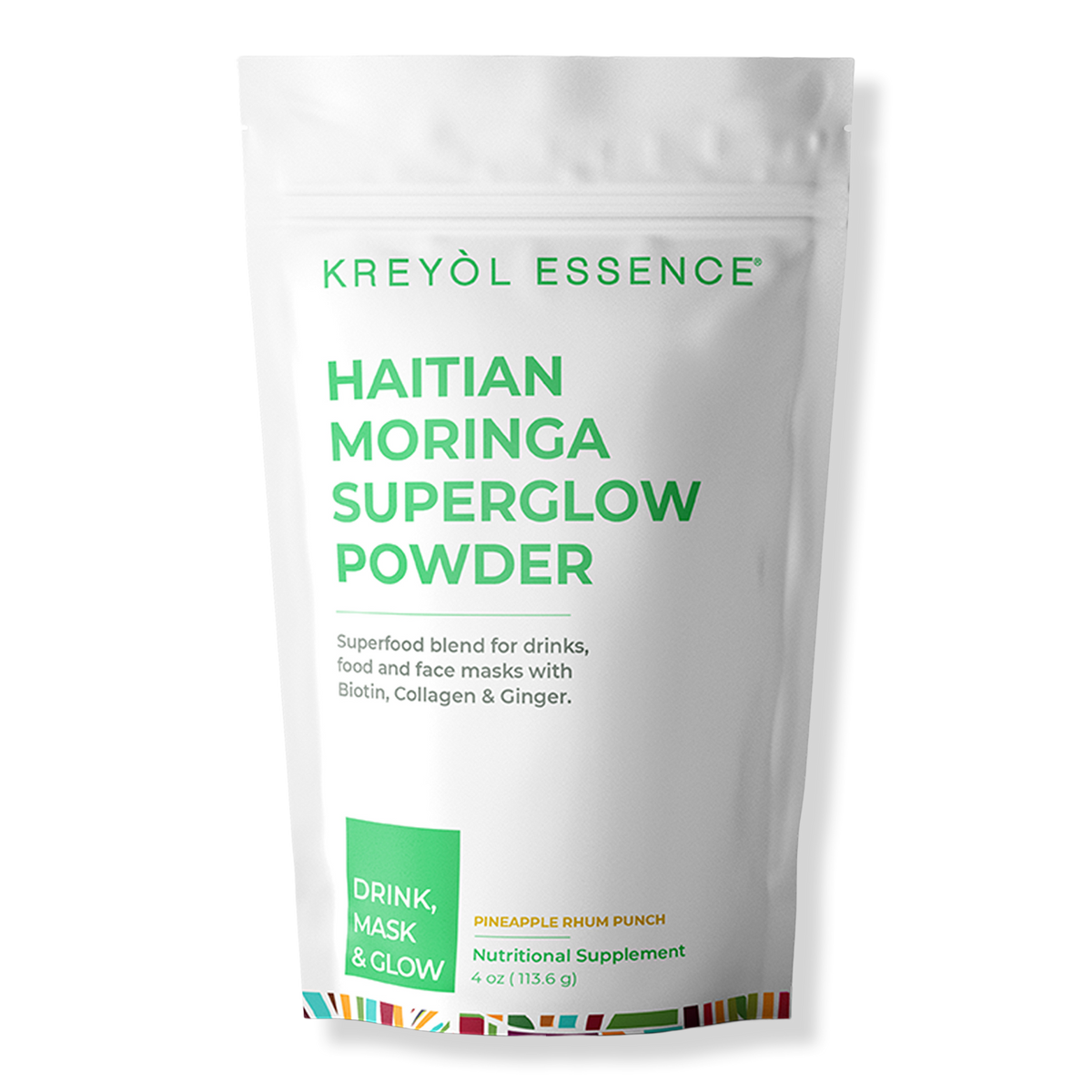 Kreyòl Essence Drink, Mask & Glow Haitian Moringa Superglow Pulver Pineapple Rhum Punch, 4 oz
