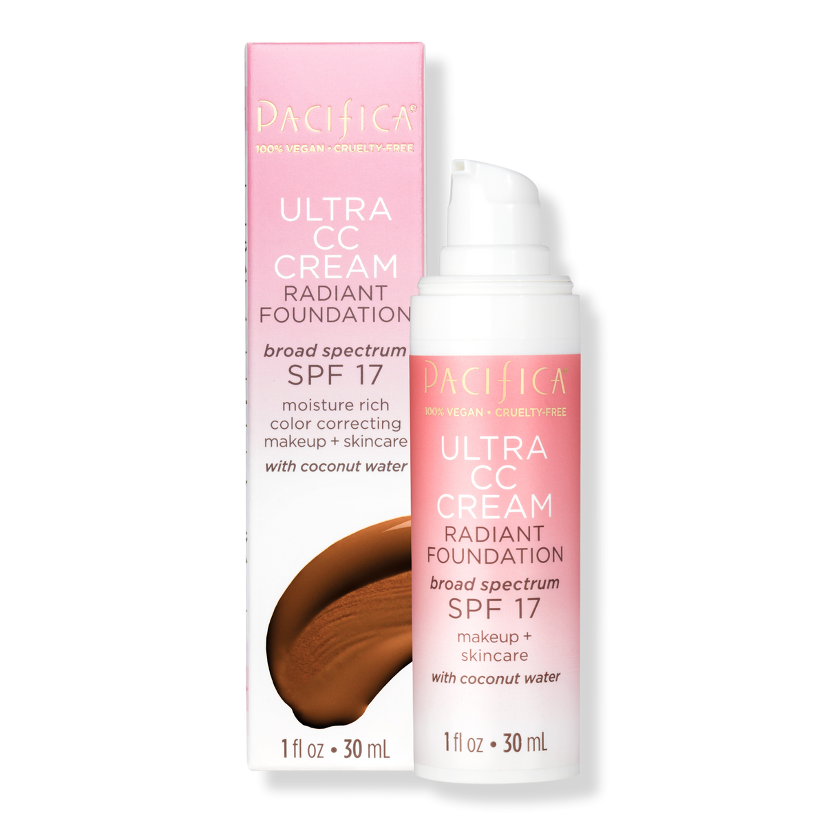 Pacifica Ultra CC Cream Radiant Foundation mit 100% physikalischem Breitband-Lichtschutz, SPF 17, Cool/Deep, 1 oz