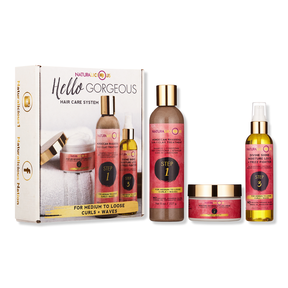 Naturalicious Hello Gorgeous Hair Care System, Medium to Loose Curls or Waves, 1 ea