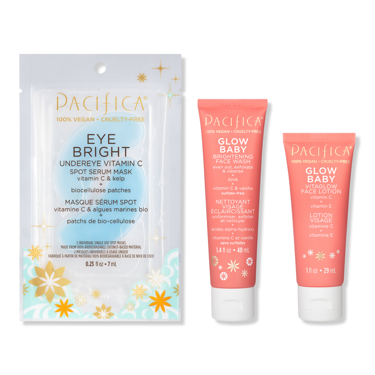 Pacifica Bright Stars for Glowing Skin, Vitamin C Daily Skincare Set, 3 ea