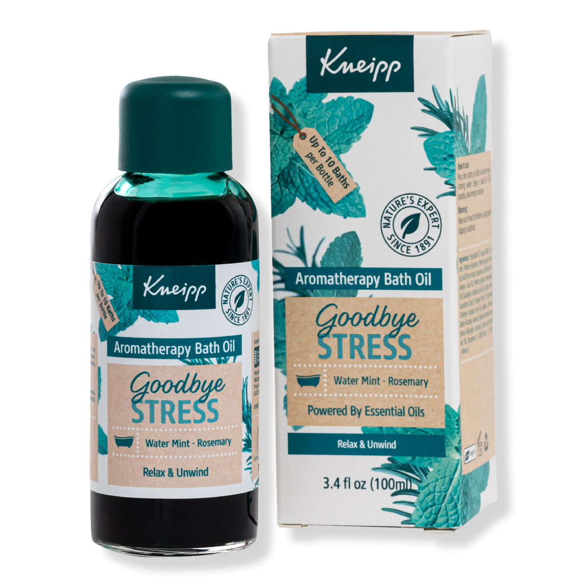 Kneipp Goodbye Stress Water Mint & Rosemary Kräuter-Badeöl, 3.4 oz