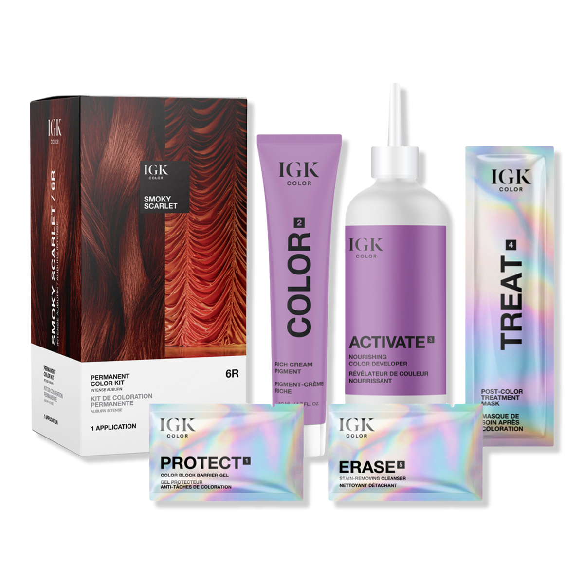 IGK Permanent Color Kit, 6R Smoky Scarlet