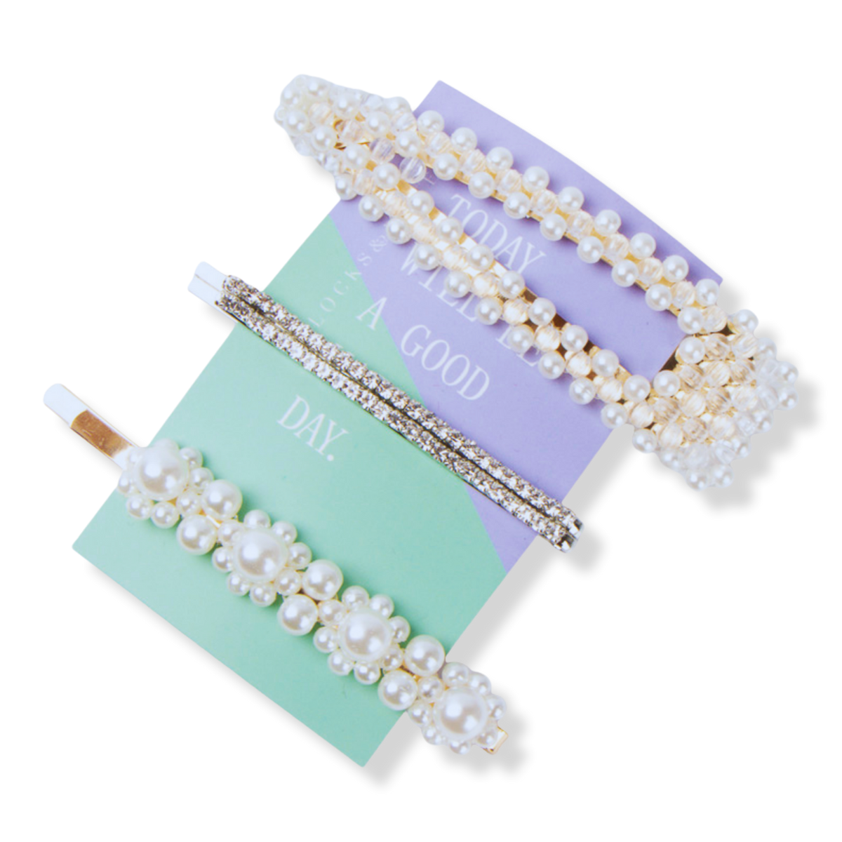 Locks & Mane Rhinestone & Faux Pearl Barrette Set, 4 ea