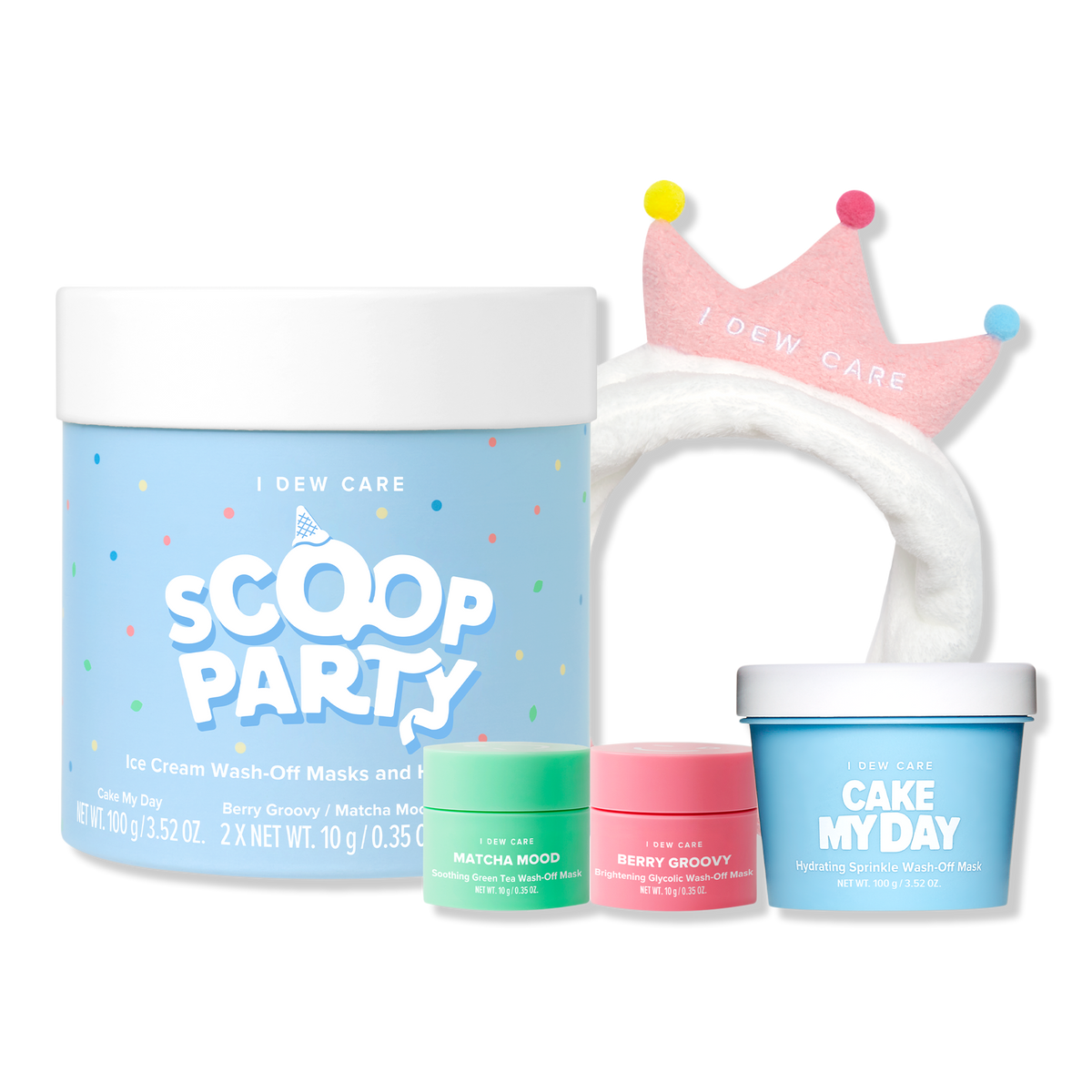 I Dew Care Scoop Party Wash-Off Masks & Headband Set
