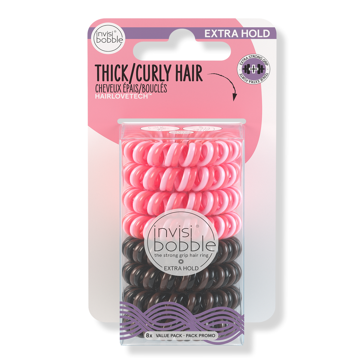 Invisibobble EXTRA HOLD Multipack, Pink & Brown, 8 ea