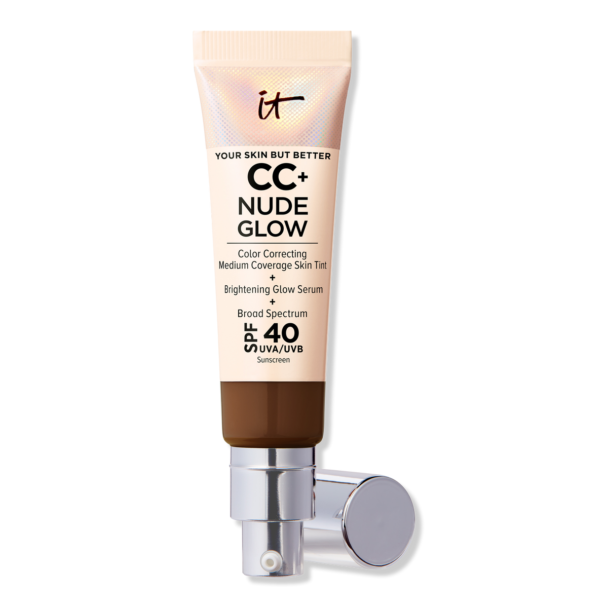 IT Cosmetics CC+ Nude Glow Leichte Foundation + Glow Serum mit SPF 40, Neutral Deep, 1.08 oz