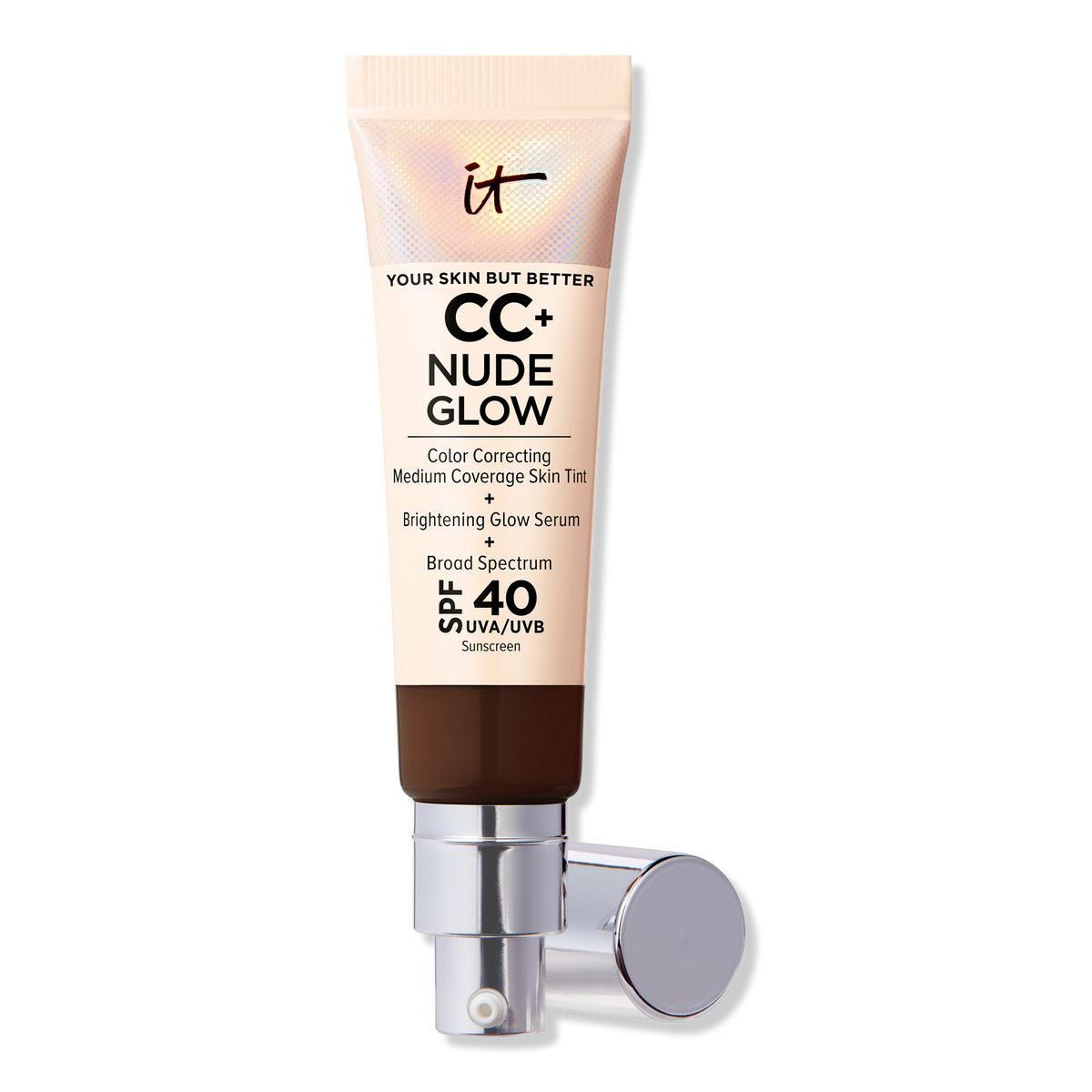 IT Cosmetics CC+ Nude Glow Lightweight Foundation + Glow Serum mit SPF 40, Deep Mocha, 1.08 oz