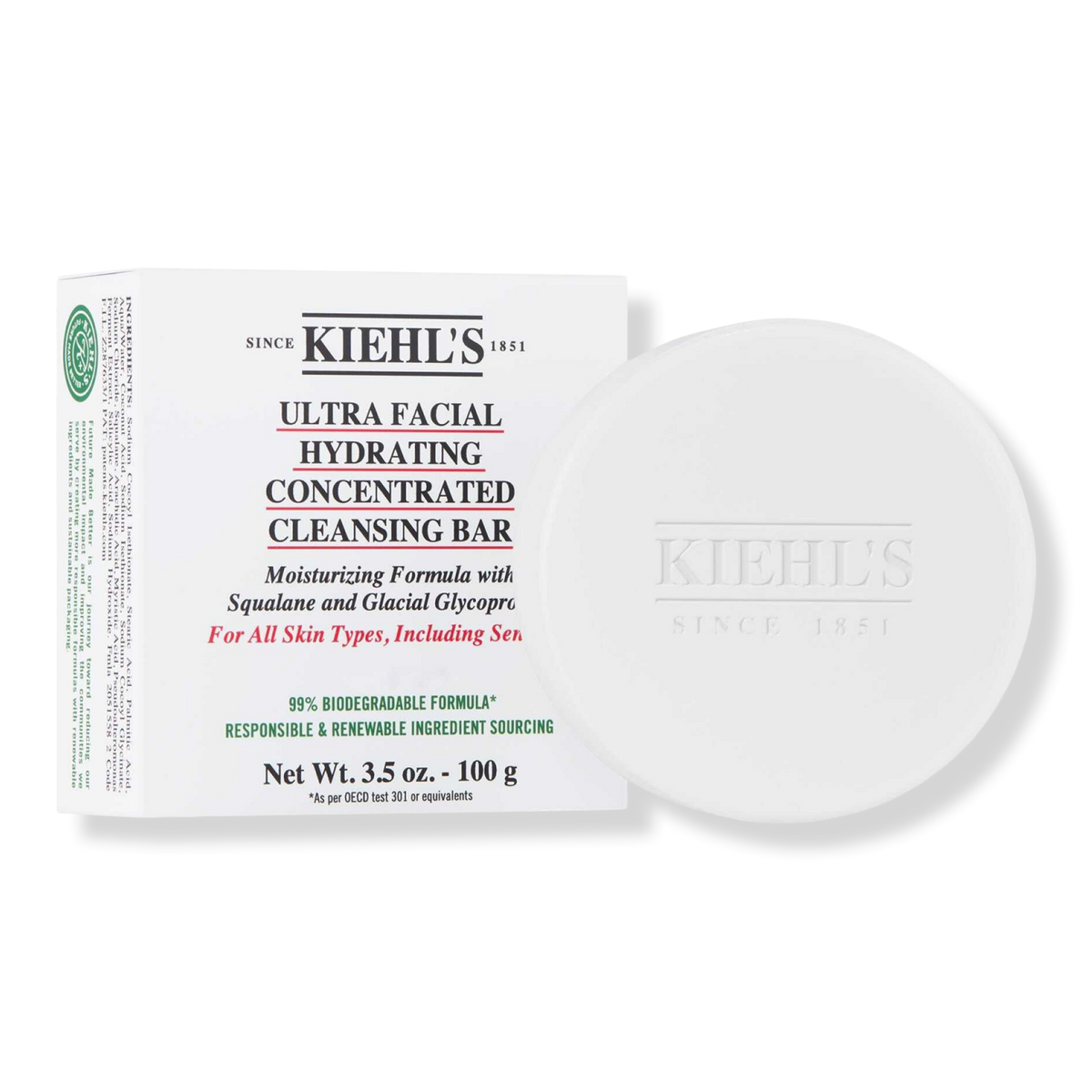 Kiehl's Since 1851 Ultra Facial Hydrating Concentrated Cleansing Bar, 3.45 oz