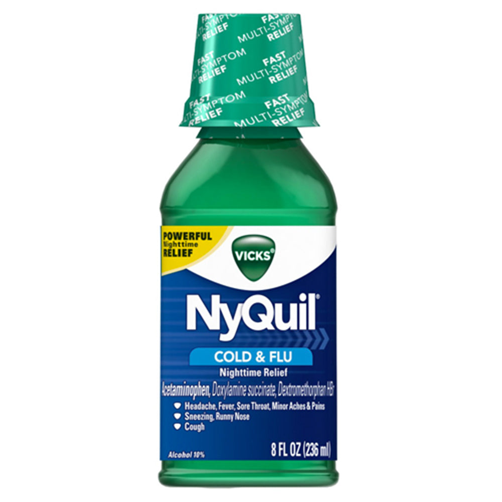 Vicks NyQuil Cold & Flu Nighttime Relief, Liquid, Original, 8 oz