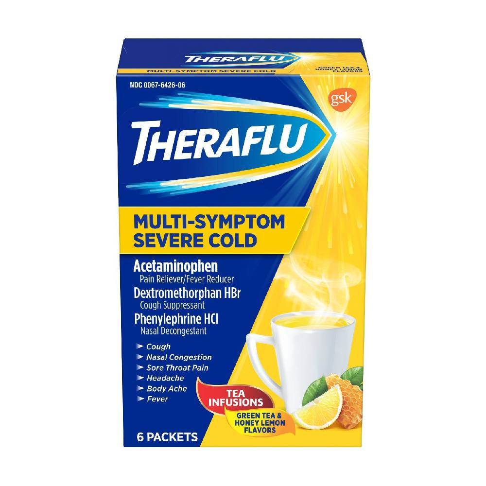 Theraflu Multi-Symptom Severe Cold Green Tea & Honey Lemon Powder, 6 ea - OTC Shoppe Express