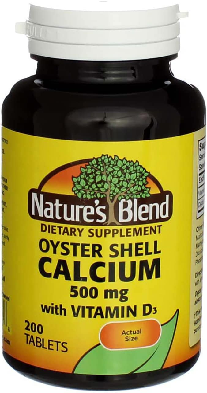 Nature's Blend Oyster Shell Calcium mit D3, 500 mg, Tabletten, 200 Stk.