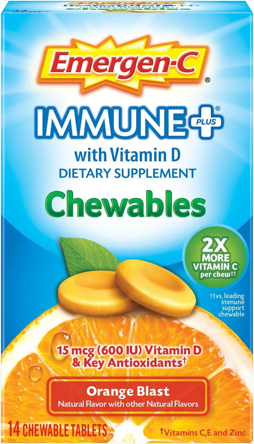 Emergen-C Immune Plus Chewables Tablets, Orange Blast, 14 ea - OTC Shoppe Express