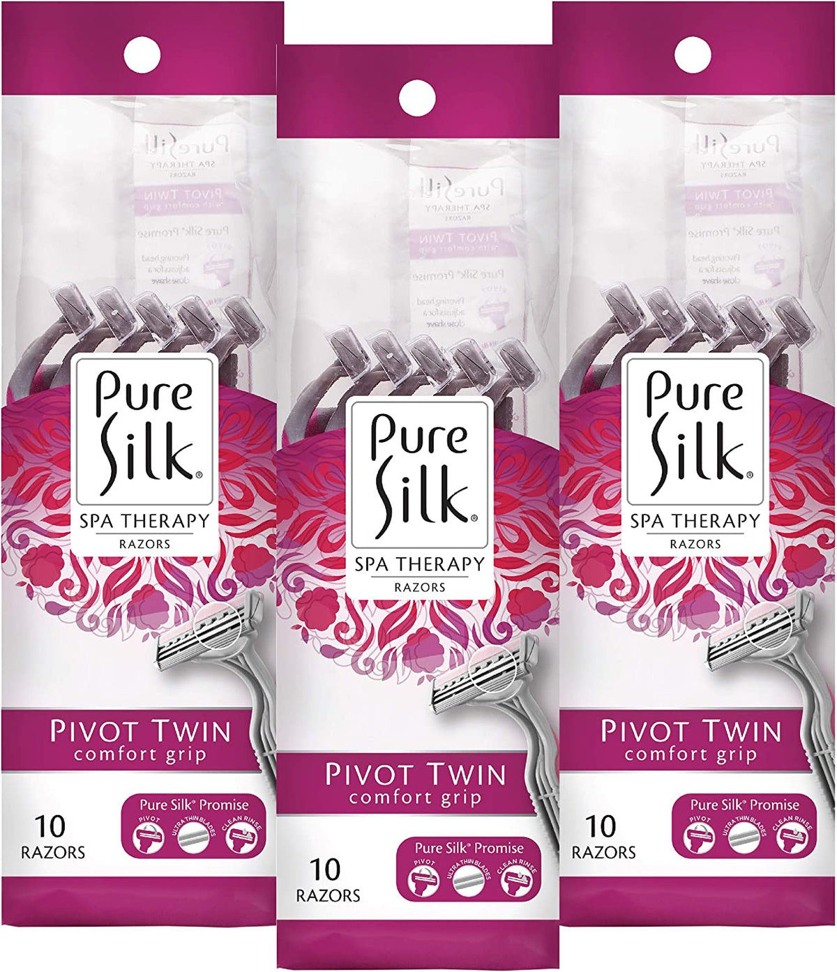 Pure Silk Pivot Twin Premium Disposable Razor, 10 ea