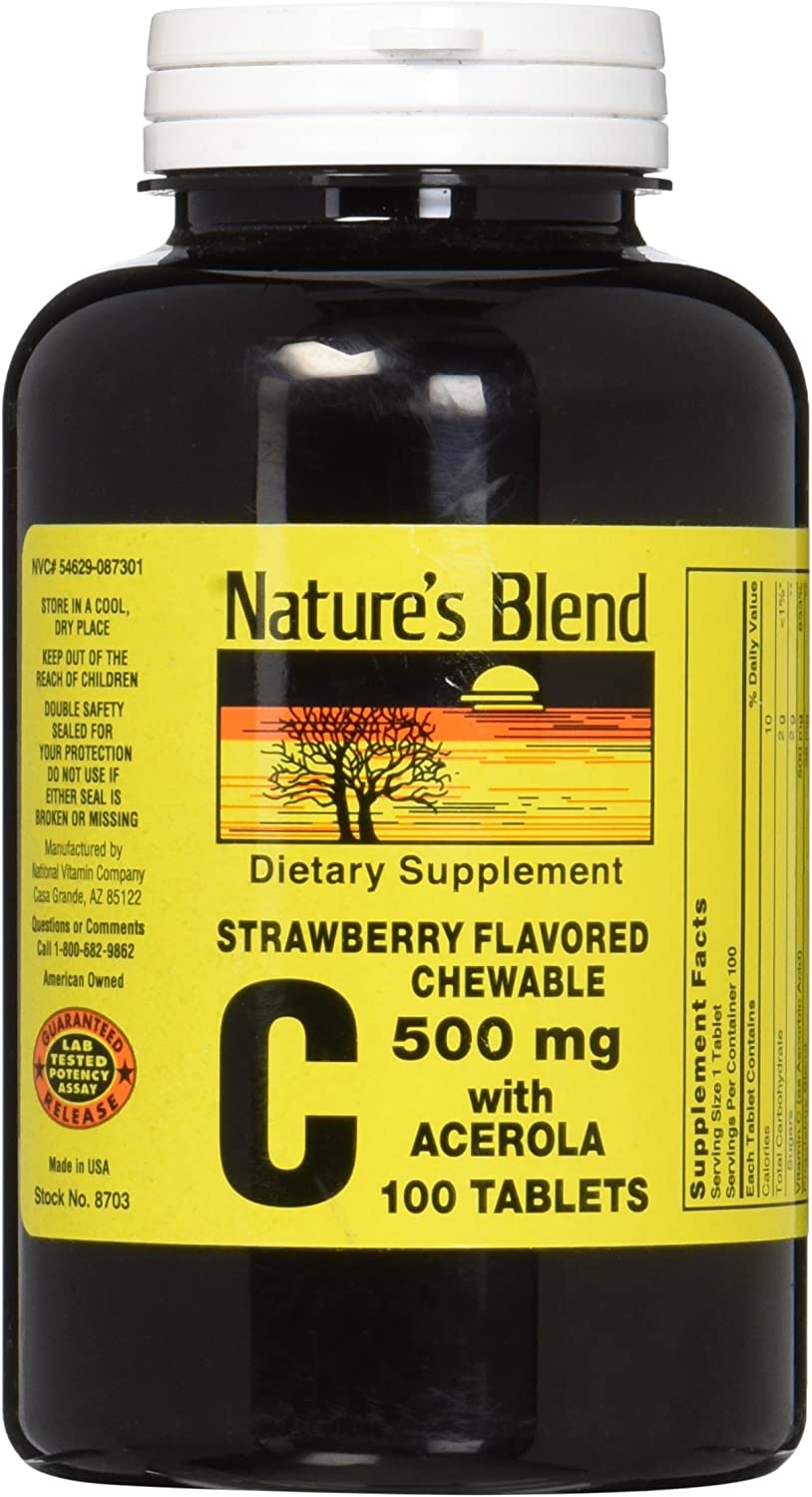 Nature's Blend Vitamin C, 500 mg, Tabletten mit Erdbeergeschmack, 100 Stk.