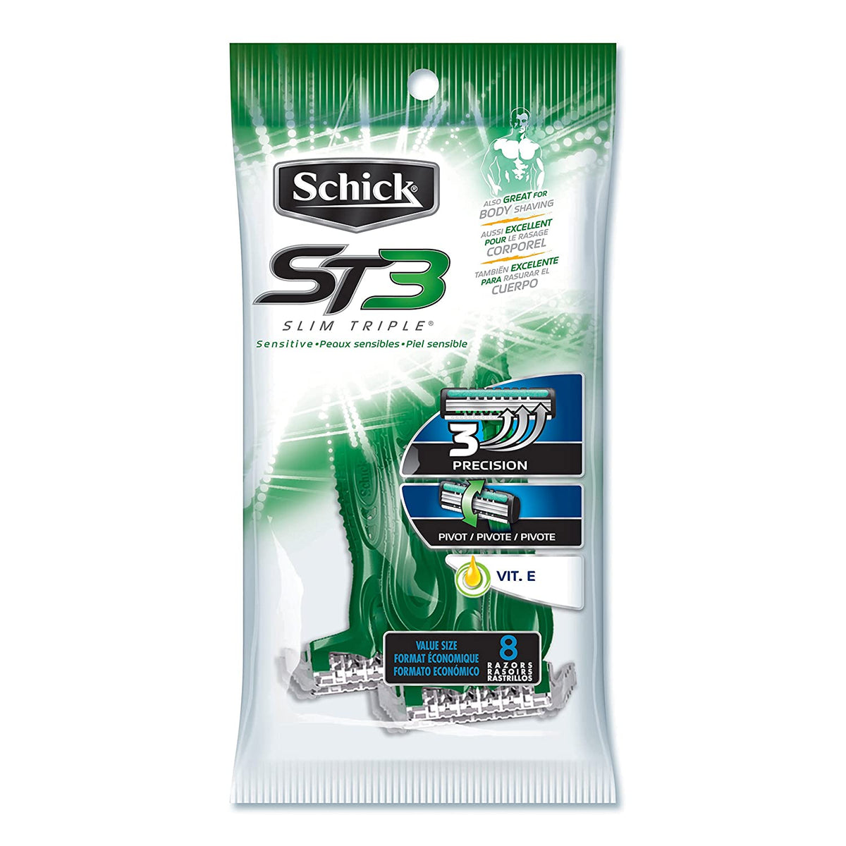Schick ST3 Slim Triple Einwegrasierer für Männer, 8 Stk.