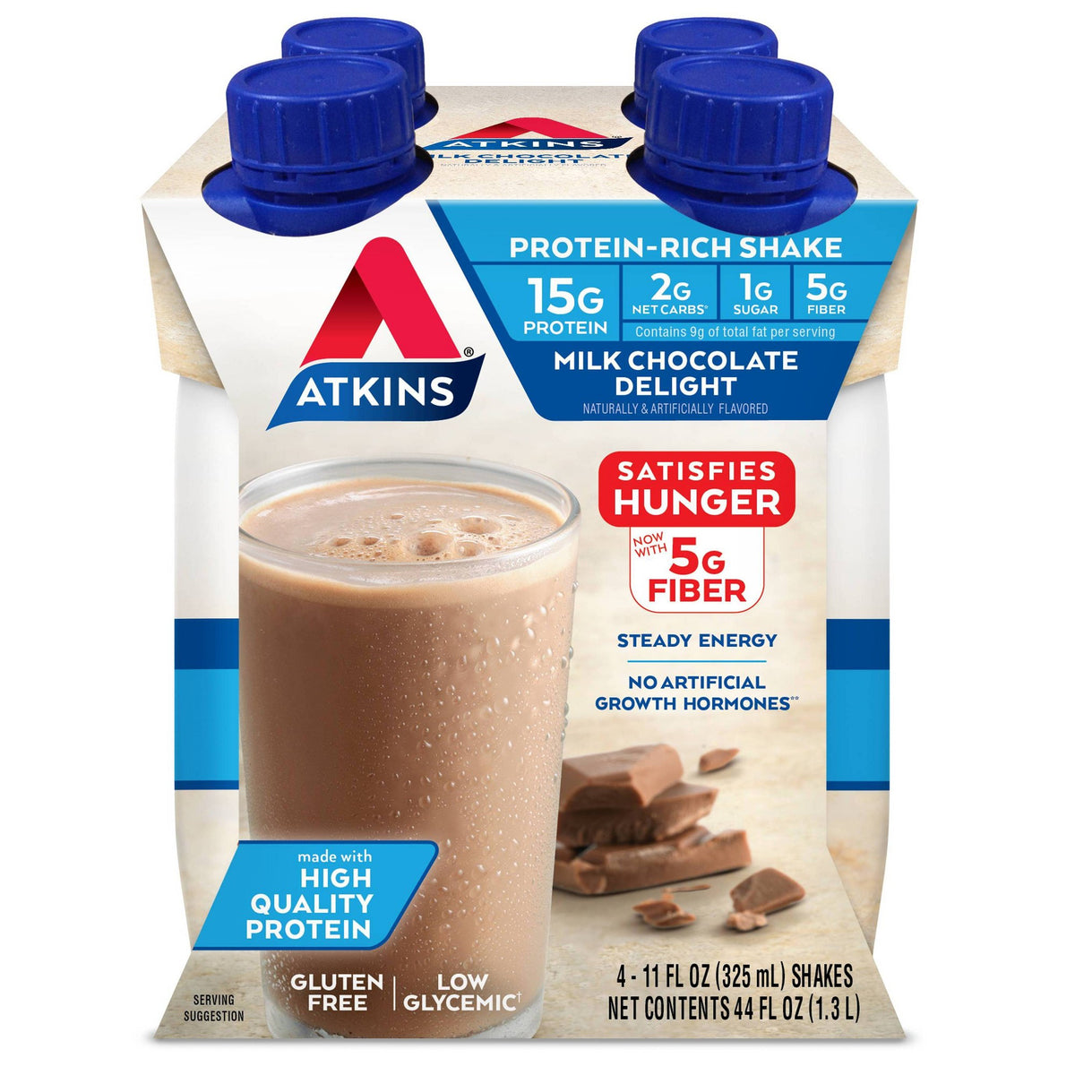 Atkins Gluten Free Protein-Rich Shake, Milk Chocolate Delight, Keto Friendly, 4 ea