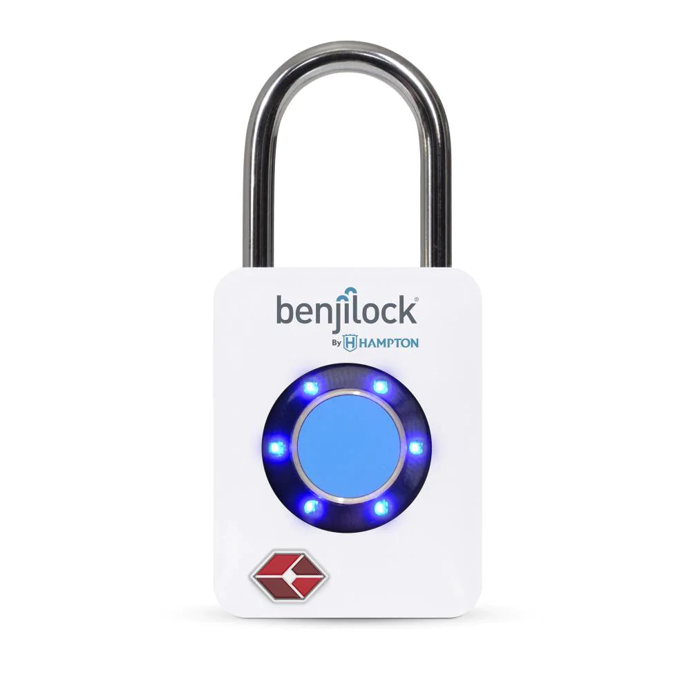 BenjiLock Fingerprint Padlock, 1.31-in, White, 1 ea