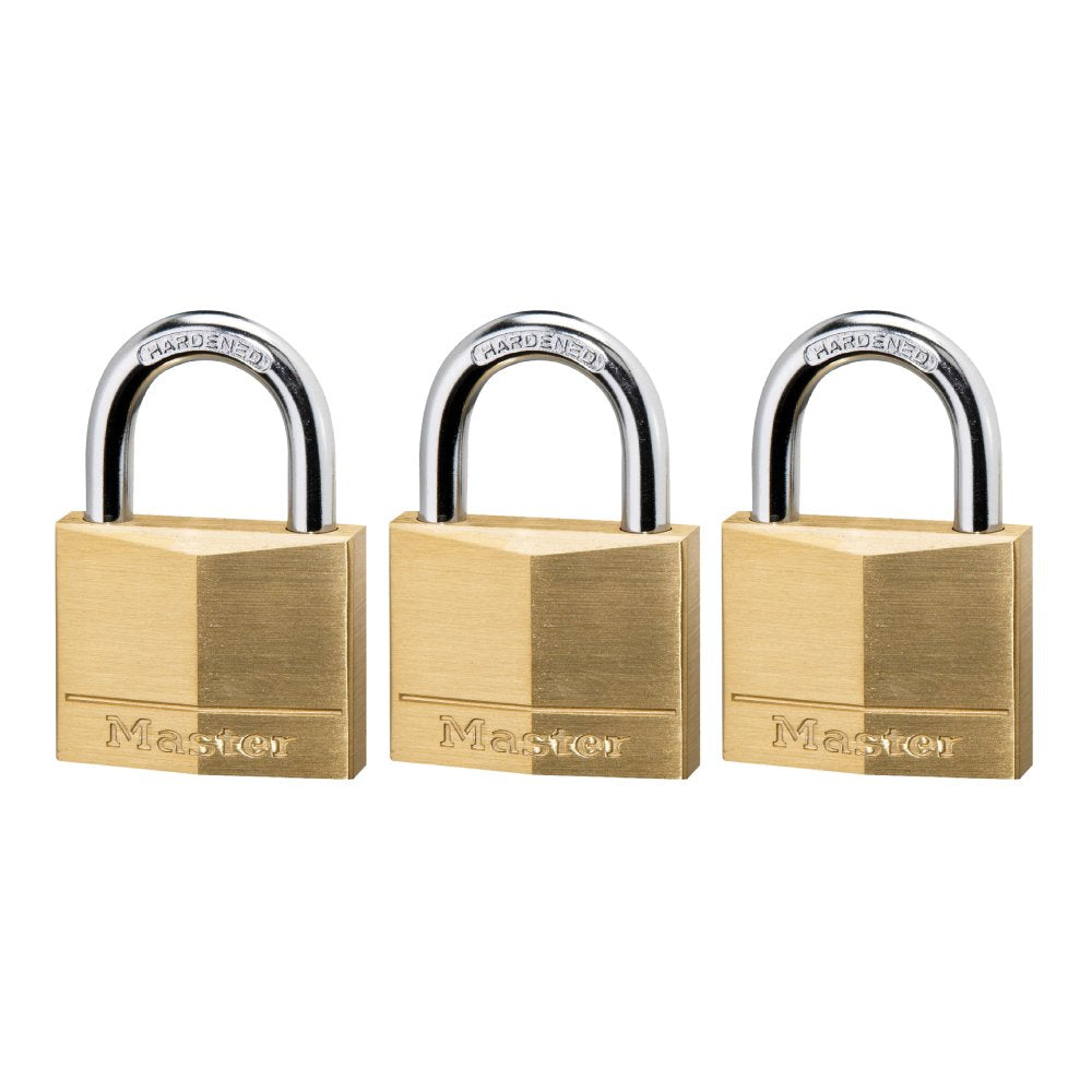 Master Lock Brass Keyed Padlock, 1.55-in, 3 ea