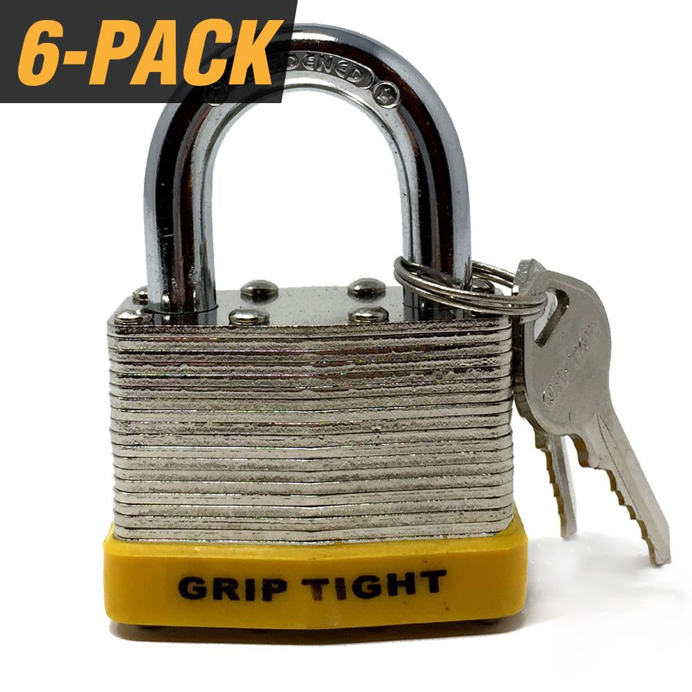 Premier Lock Nickel Plated Laminated Steel Keyed Padlock with Vinyl Bumper and Keys, 2 in, 6 ea