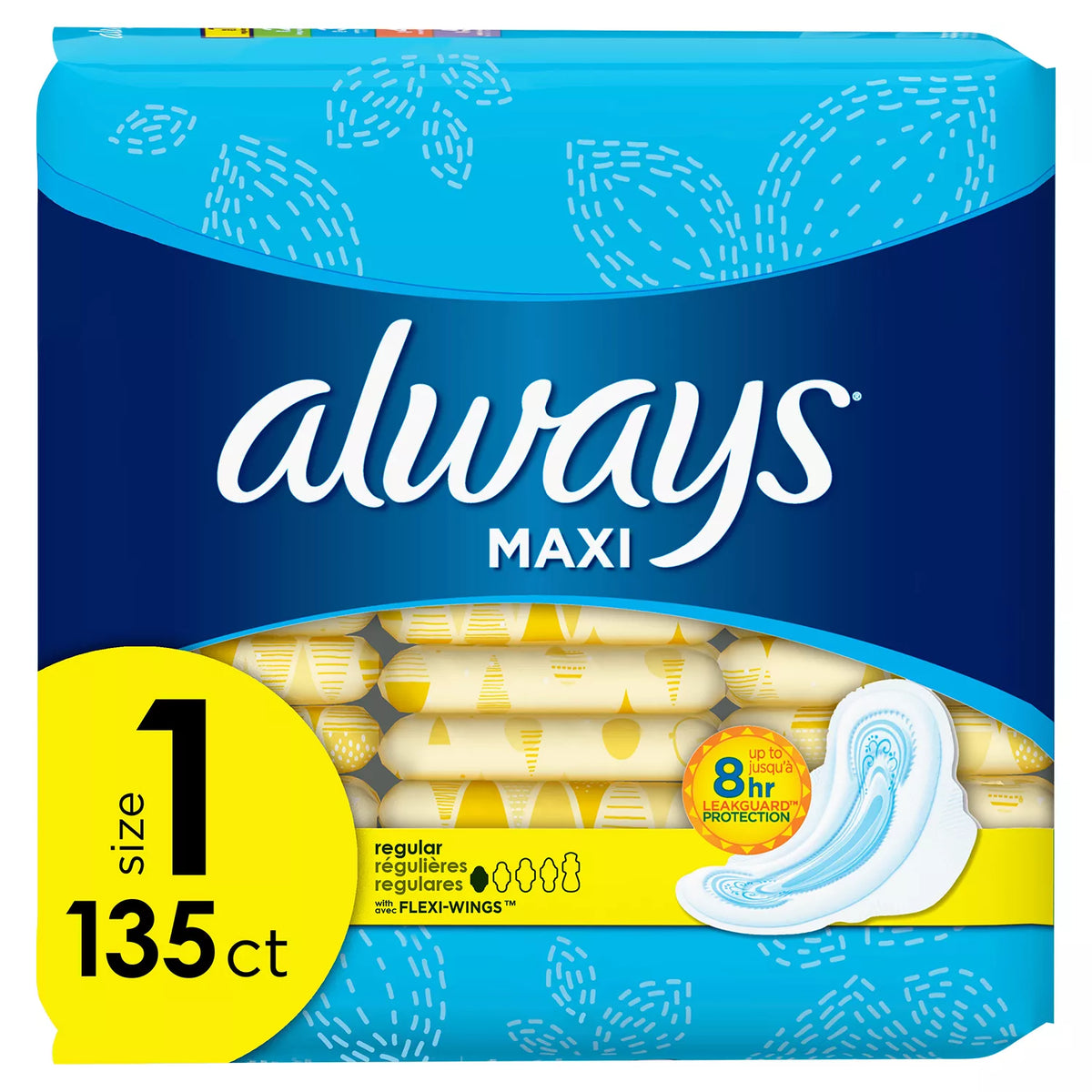 Always Maxi My Fit Regular Pads With Wings, Unscented, Size 1, 135 ea