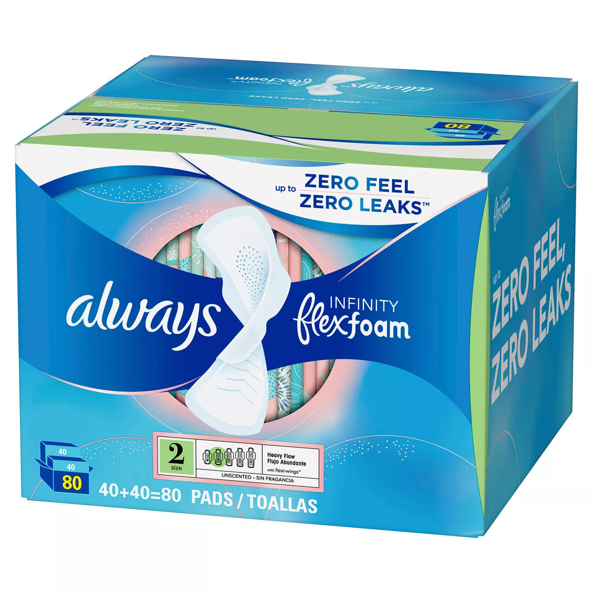 Always Infinity FlexFoam Pads, Size 2, Super Absorbency, Unscented, 80 ea