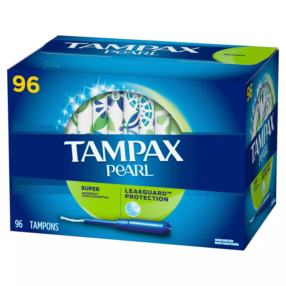 Tampax Pearl Plastic Tampons, Super, Unscented, 96 ea