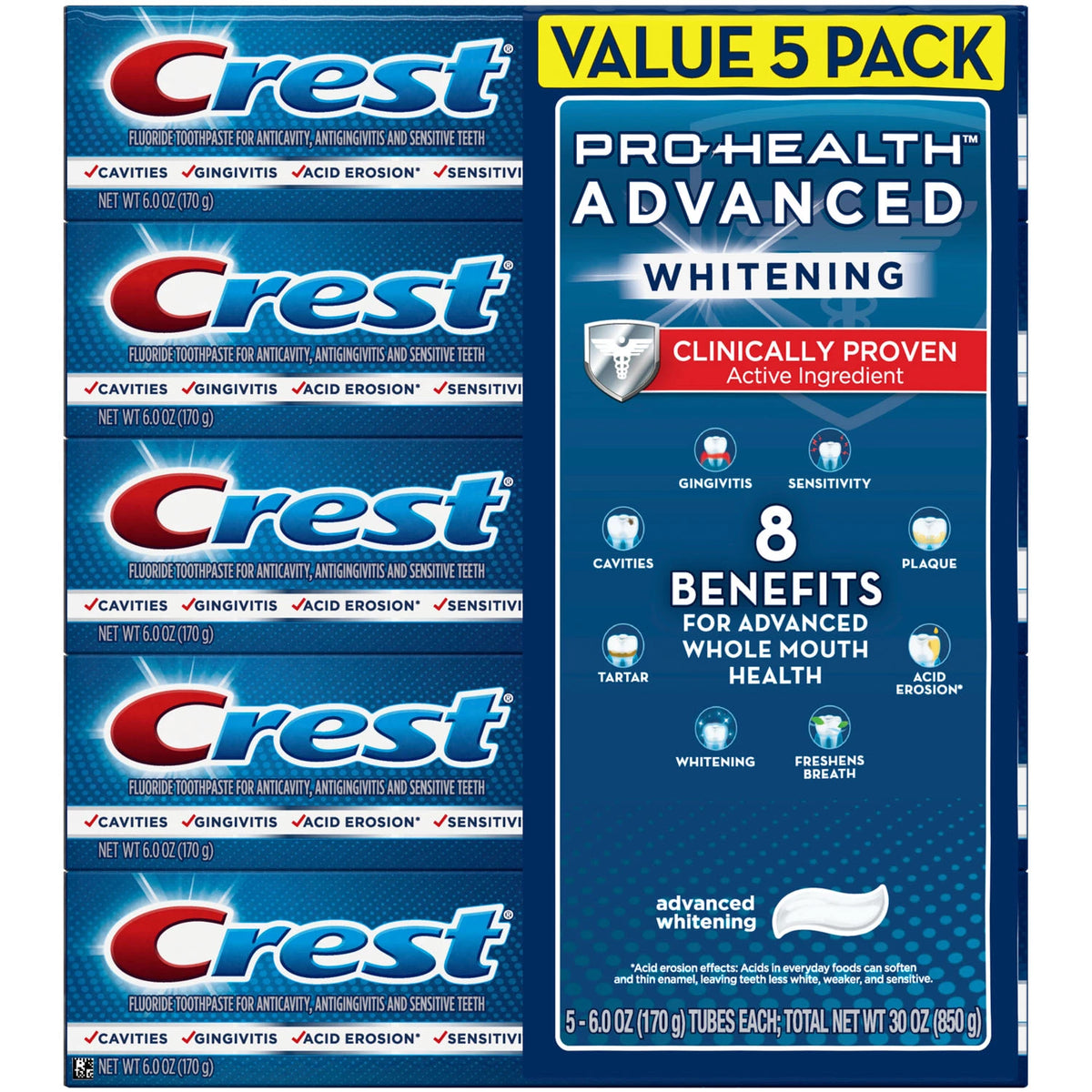 Crest Pro-Health Advanced Whitening Fluoride Toothpaste Pack, 5 ea