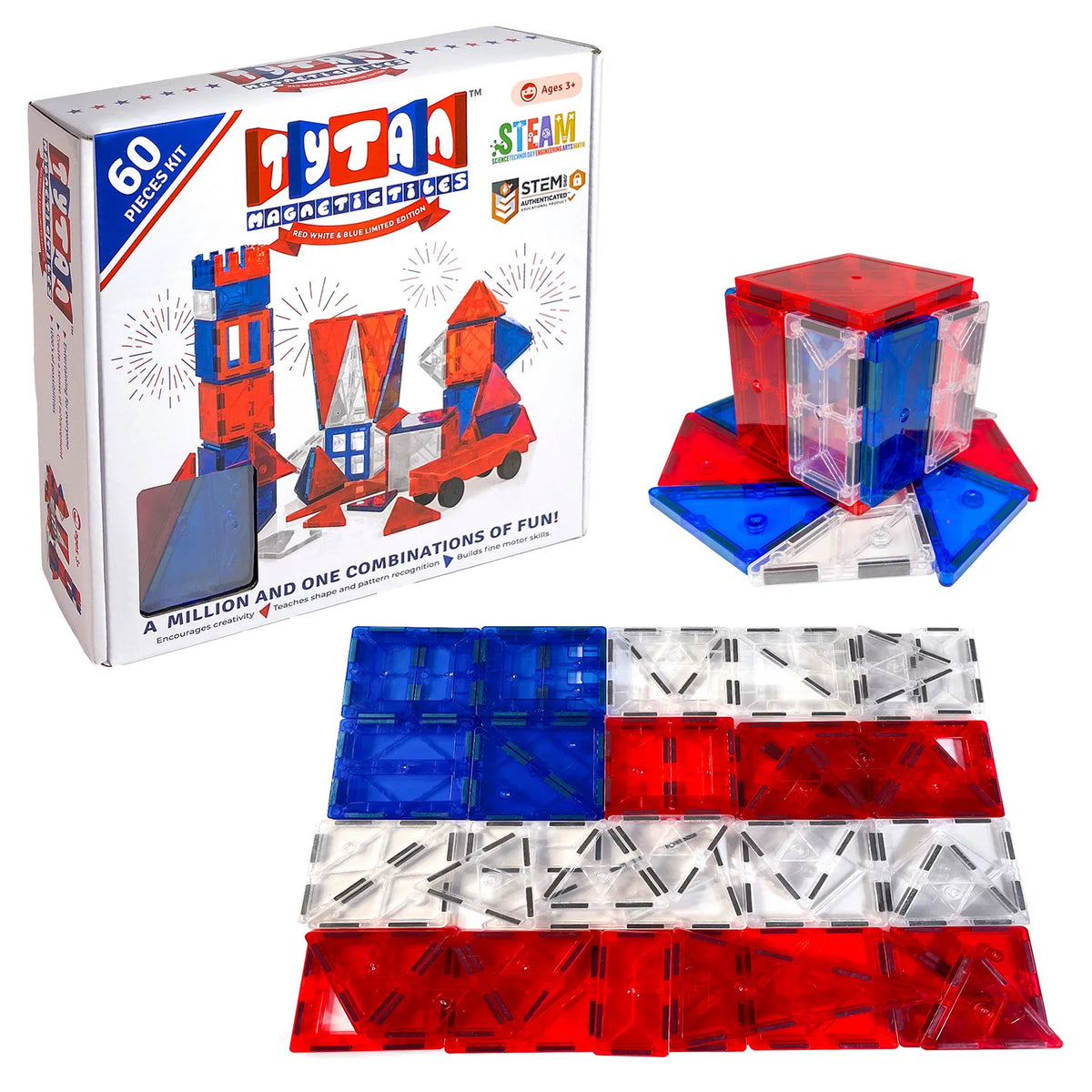 Tytan Magnetic Red White Blue Learning Tiles With 60 Pieces, 1 ea