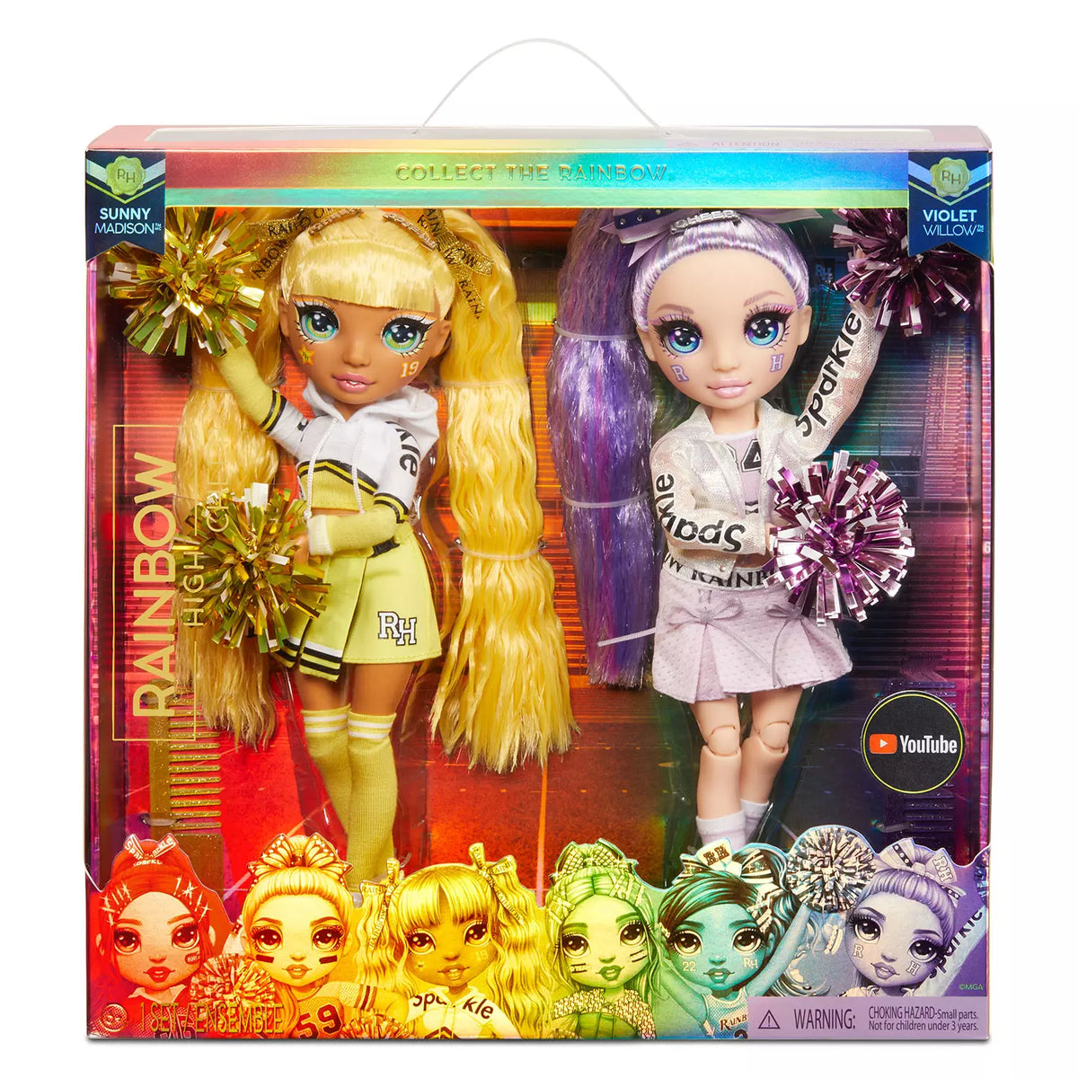 Rainbow High Cheer Dolls Twin Pack, Sunny Madison and Violet Willow, 1 ea