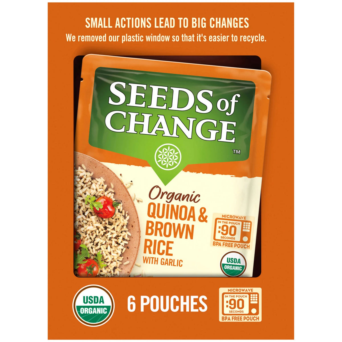 Seeds of Change Certified Organic Quinoa and Brown Rice with Garlic Packs, 6 ea