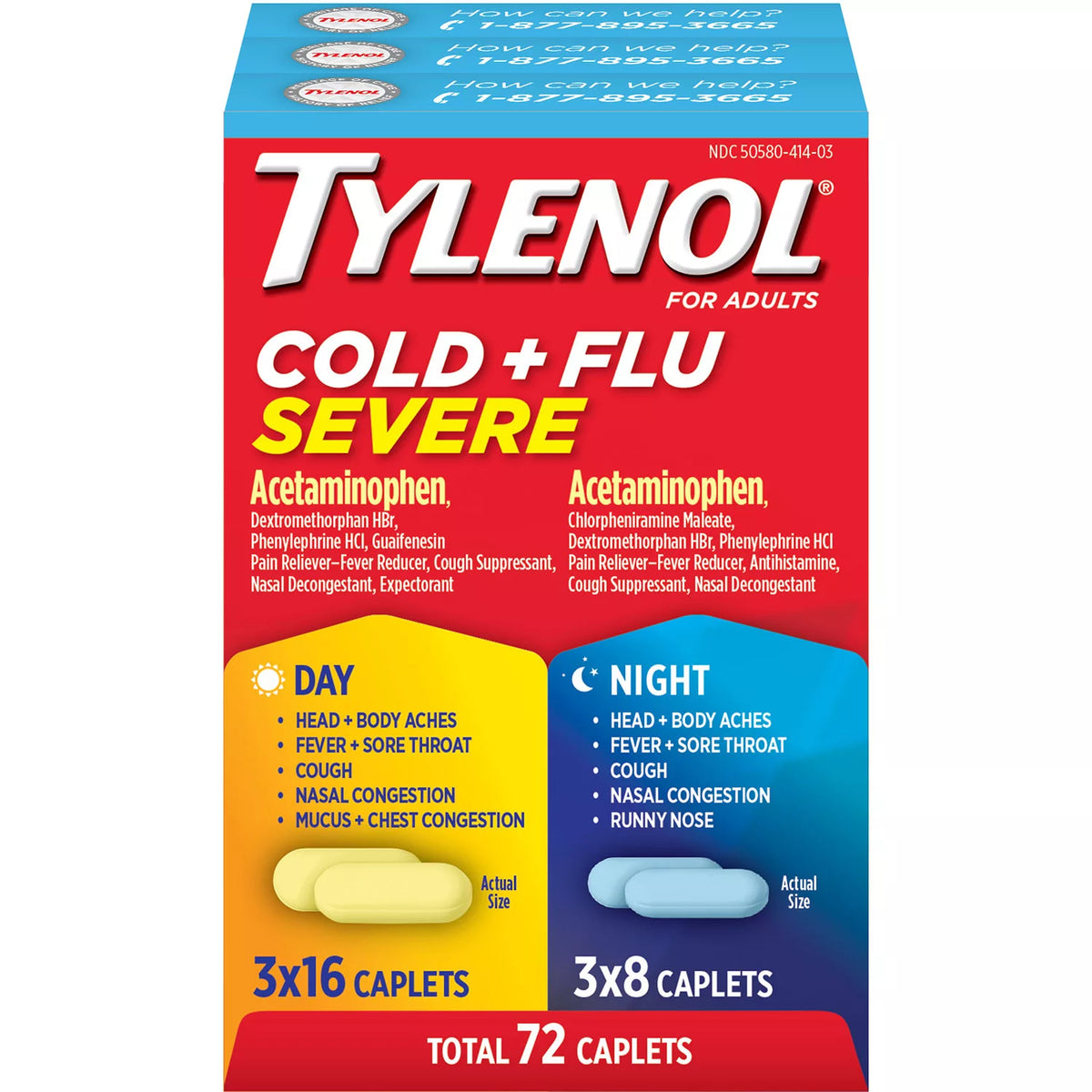Tylenol Cold + Flu Severe Day & Night Caplets, 72 ea
