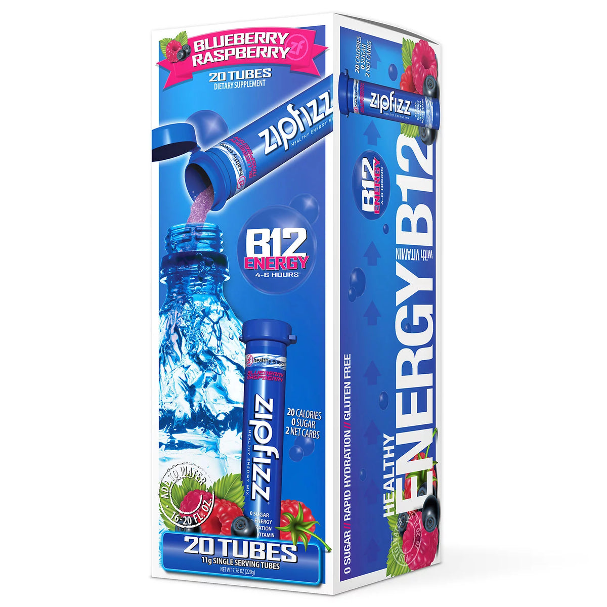Zipfizz Energy Drink Mix, Blue Raspberry, 20 ea