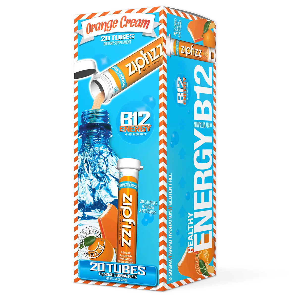 Zipfizz Energy Drink Mix, Orange Cream, 20 ea