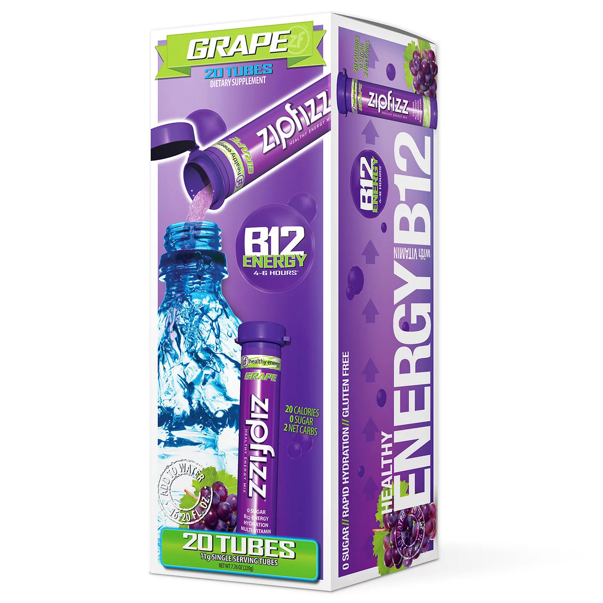 Zipfizz Energy Drink Mix, Grape, 20 ea